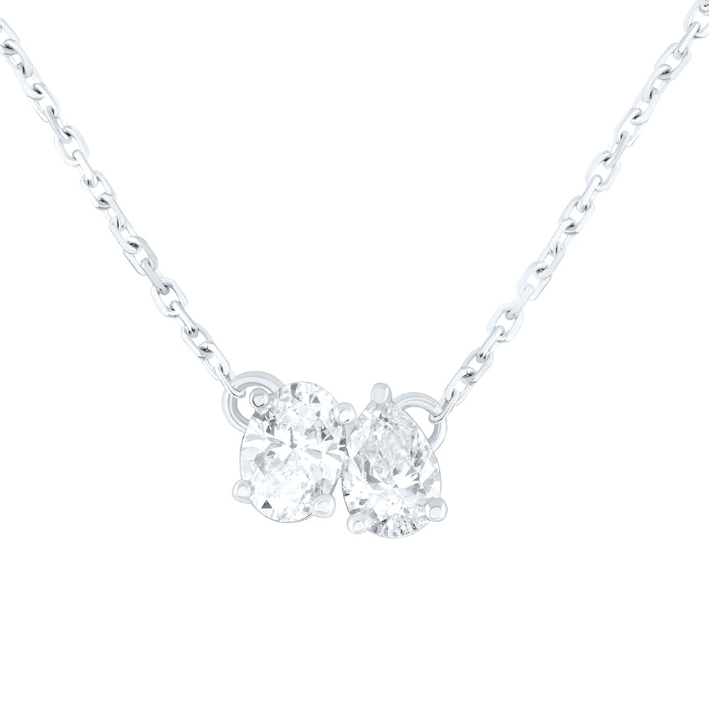 1/2CTW-NAT DIA I1-IJ 1/4CT-COV, 1/4CT-CPS, 2 STONE NECKLACE (18 INCH) Daisy Joyeria