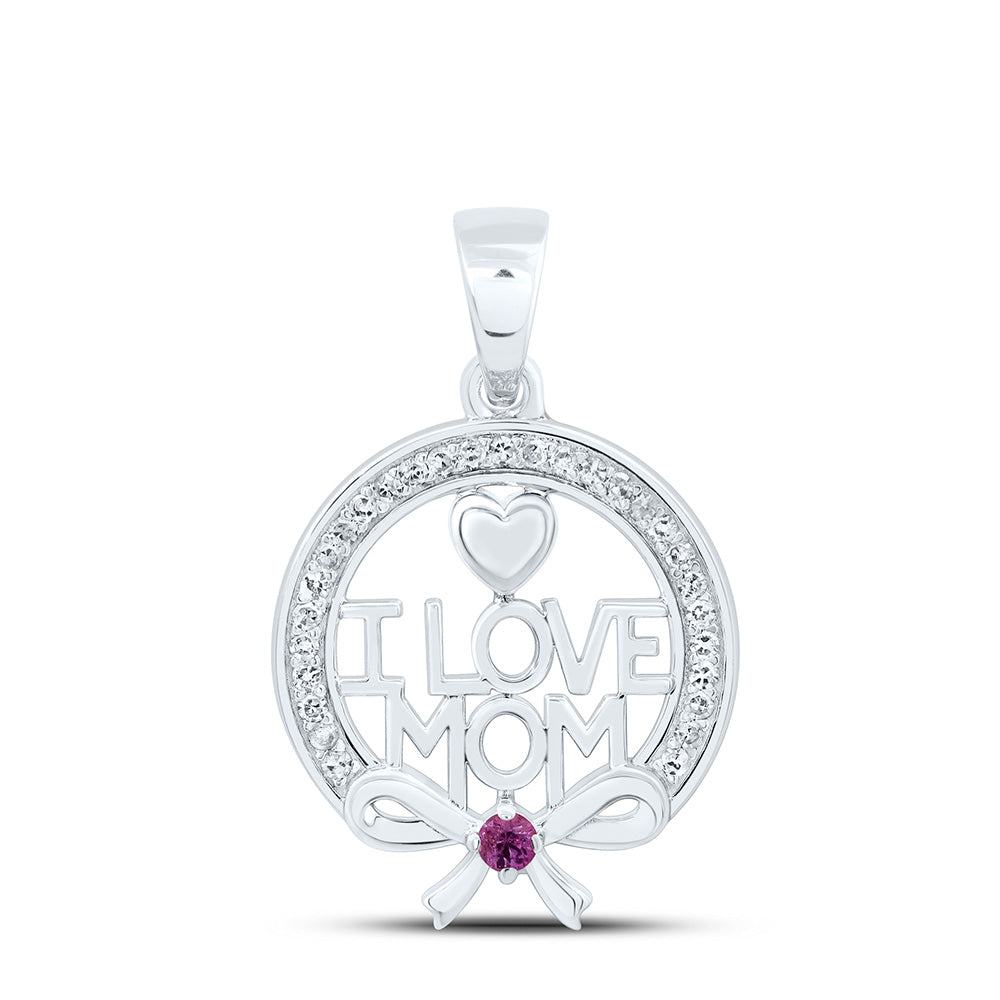 1/10CTW-NAT DIA P1 1.8MM RD-PINK SAPP NAT GEM HEART "I LOVE MOM" PENDANT Daisy Joyeria