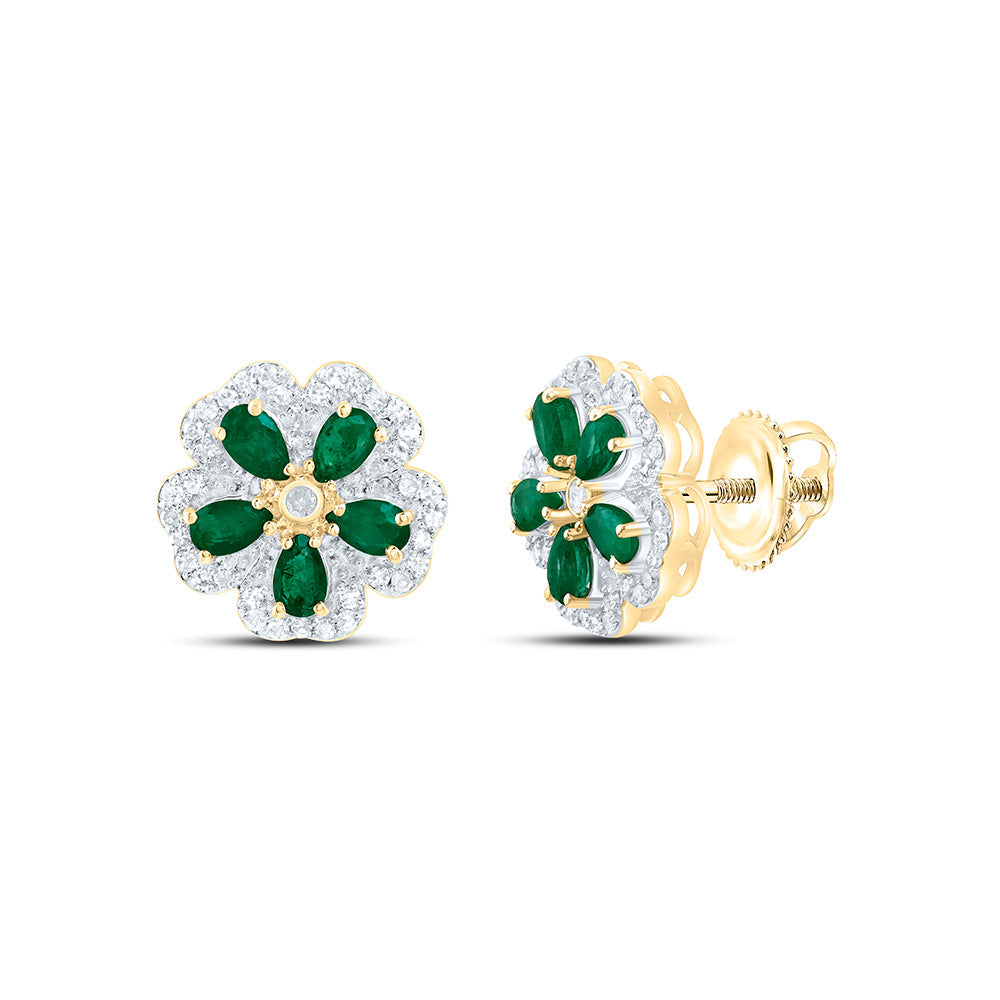 1/6CTW-NAT DIA CN 1/2CTW PEAR-EM NAT GEM FLOWER EARRING Daisy Joyeria