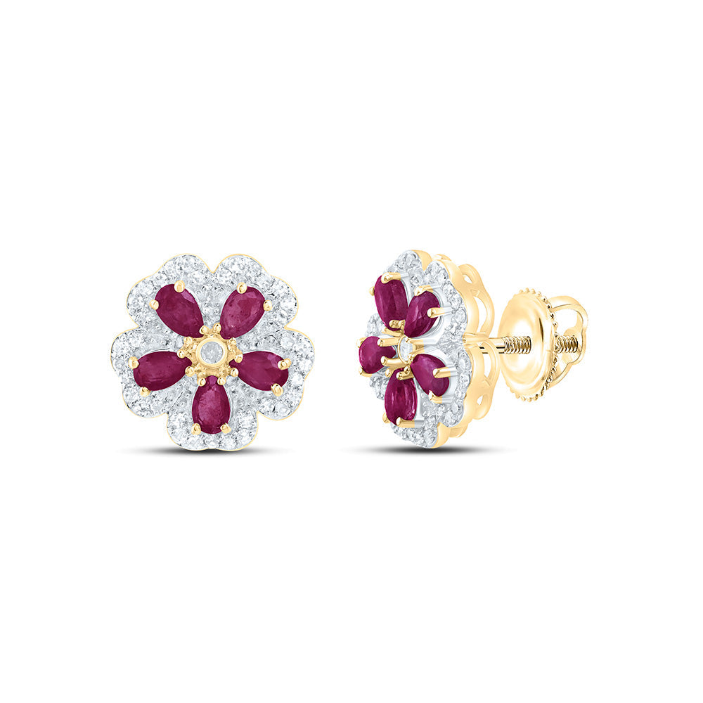 1/6CTW-NAT DIA CN 5/8CTW PEAR-RU NAT GEM FLOWER EARRING Daisy Joyeria