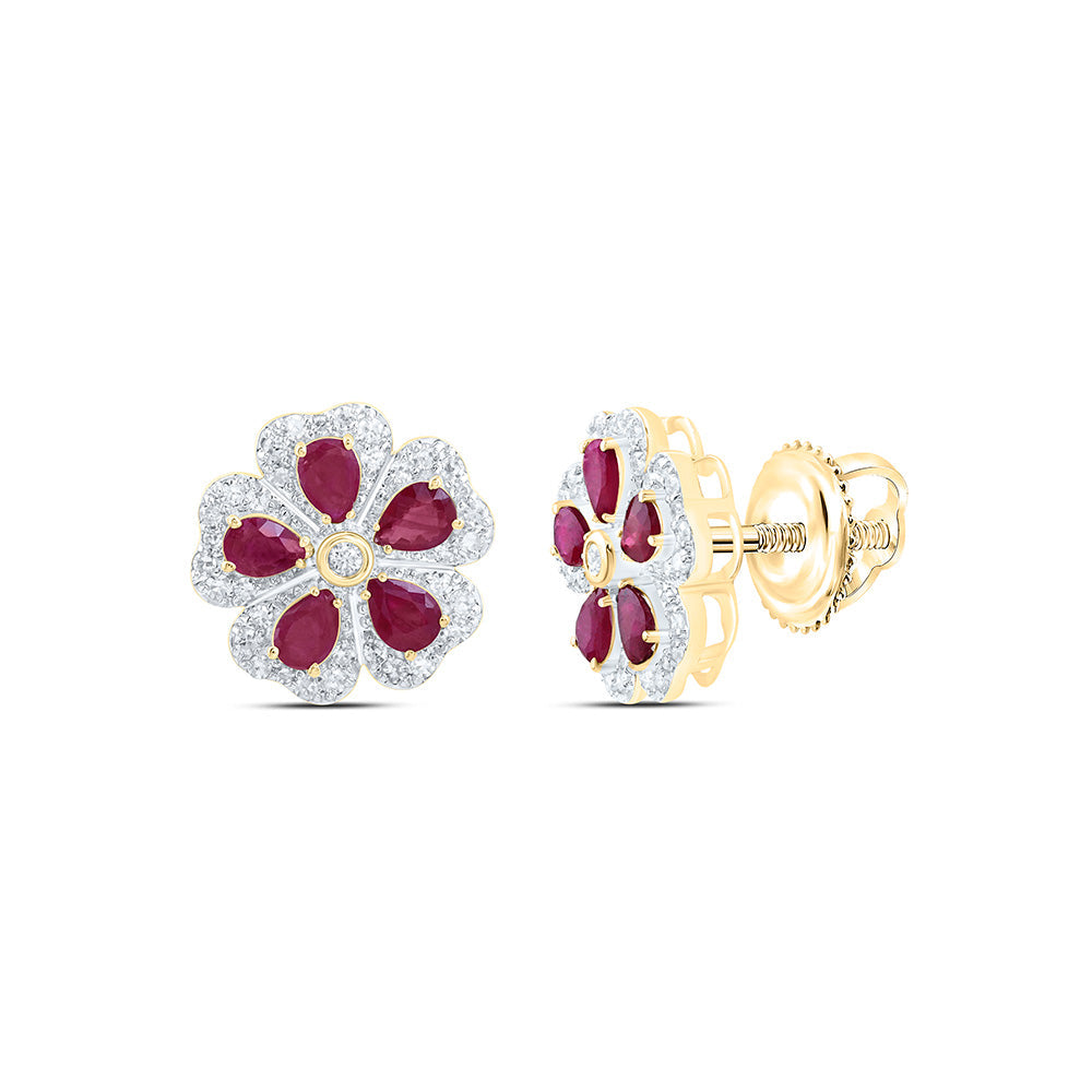1/2CTW-NAT DIA CN 1 5/8CTW PEAR-RU NAT GEM FLOWER EARRING Daisy Joyeria