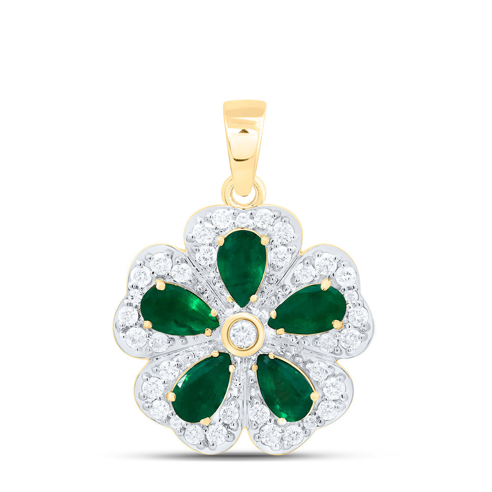 1/3CTW-NAT DIA CN 1CTW PEAR-EM NAT GEM FLOWER PENDANT Daisy Joyeria