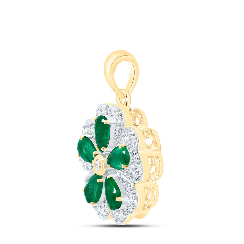 1/3CTW-NAT DIA CN 1CTW PEAR-EM NAT GEM FLOWER PENDANT Daisy Joyeria