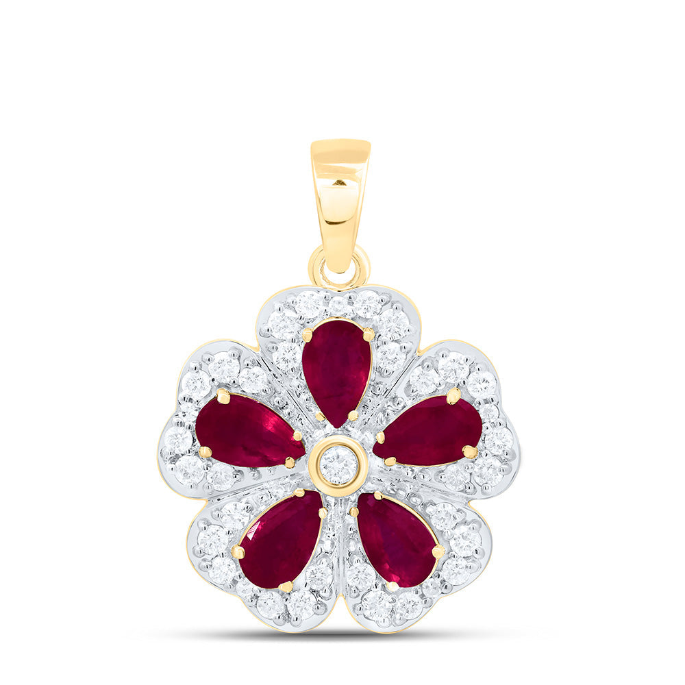 1/3CTW-NAT DIA CN 1CTW PEAR-RU NAT GEM FLOWER PENDANT Daisy Joyeria