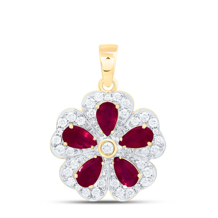 1/3CTW-NAT DIA CN 1CTW PEAR-RU NAT GEM FLOWER PENDANT Daisy Joyeria