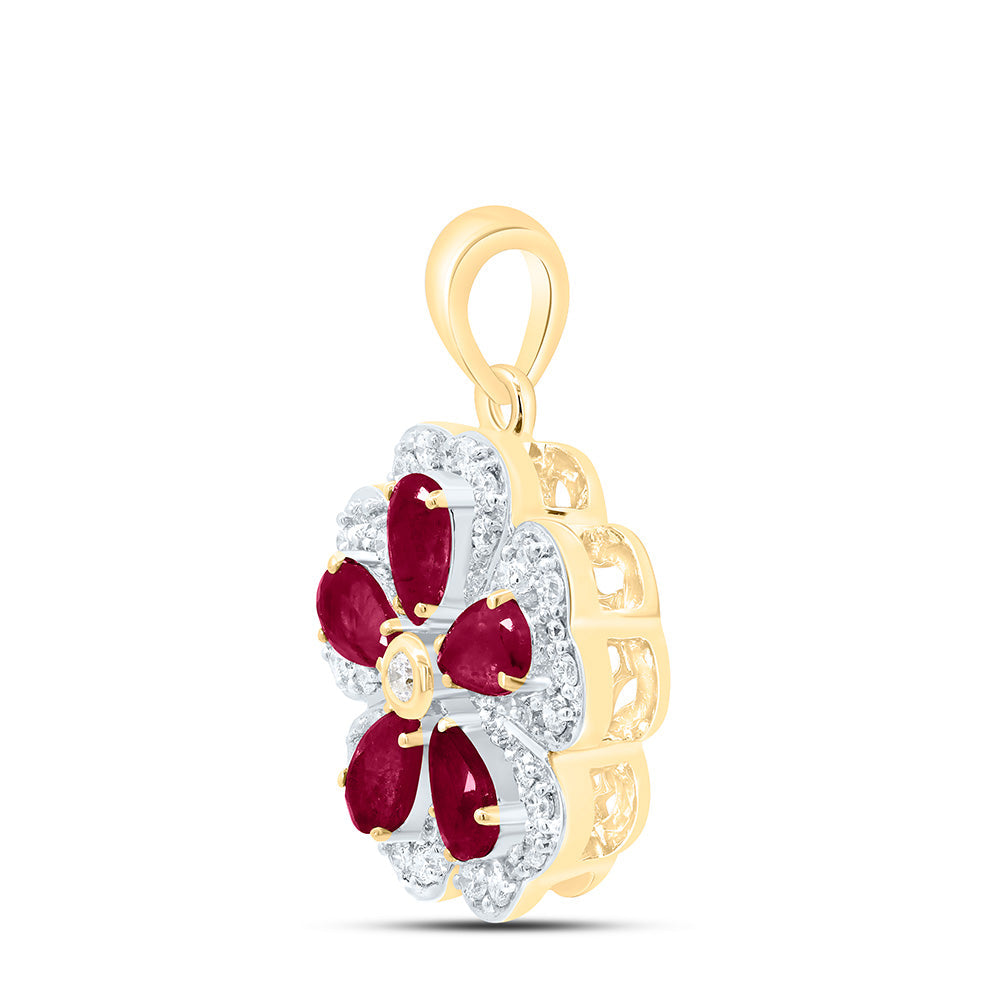 1/3CTW-NAT DIA CN 1CTW PEAR-RU NAT GEM FLOWER PENDANT Daisy Joyeria