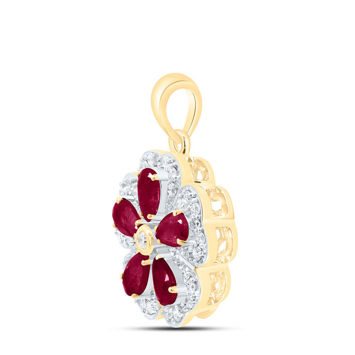 1/3CTW-NAT DIA CN 1CTW PEAR-RU NAT GEM FLOWER PENDANT Daisy Joyeria