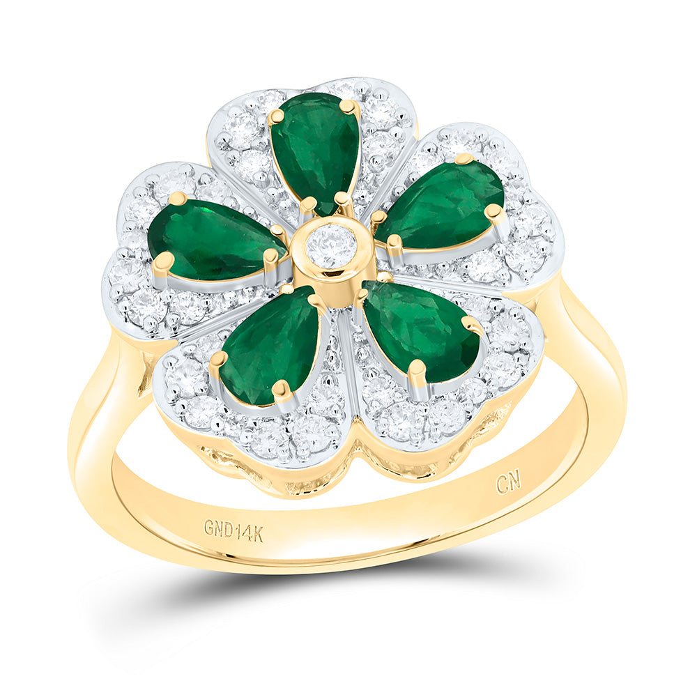 1/3CTW-NAT DIA CN 7/8CTW PEAR-EM NAT GEM FLOWER RING Daisy Joyeria
