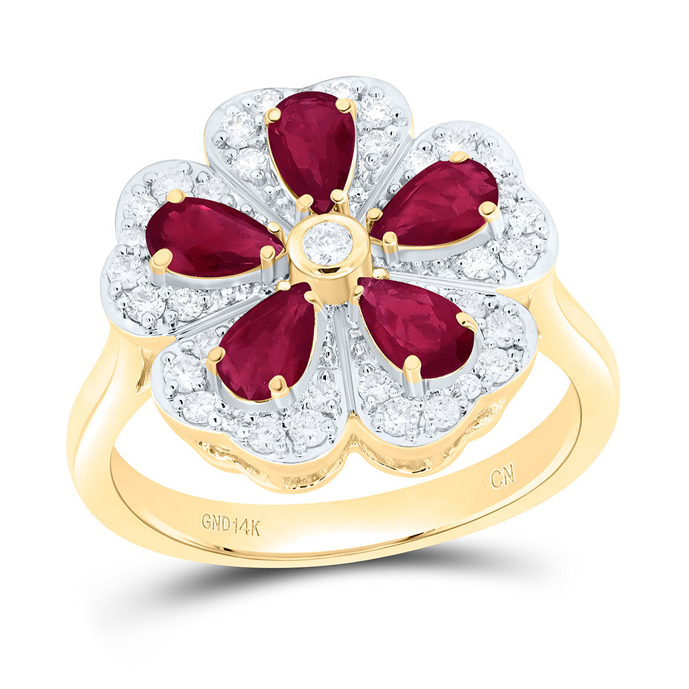 1/3CTW-NAT DIA CN 1 1/4CTW PEAR-RU NAT GEM FLOWER RING Daisy Joyeria