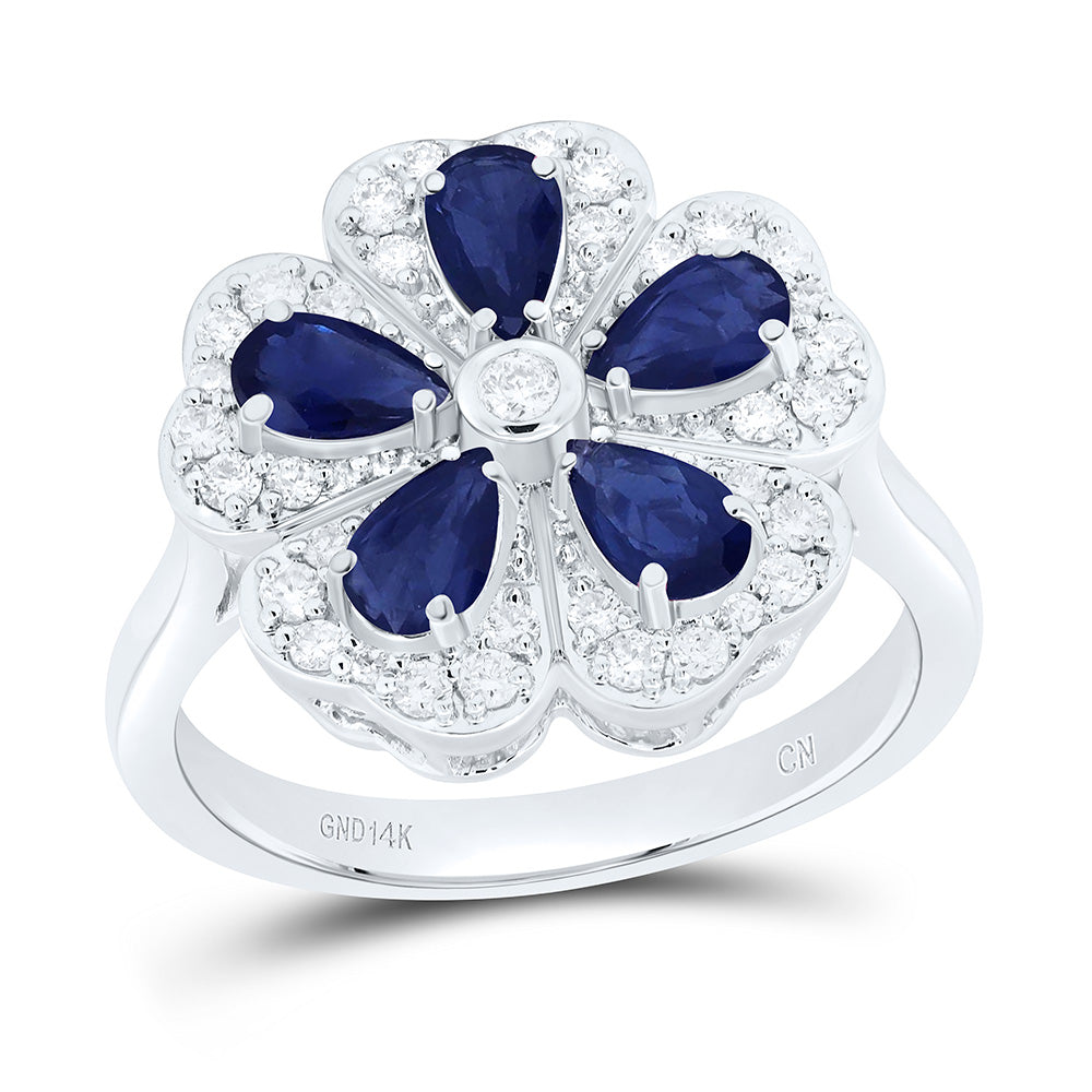 1/3CTW-NAT DIA CN 1 1/5CTW PEAR-BS NAT GEM FLOWER RING Daisy Joyeria