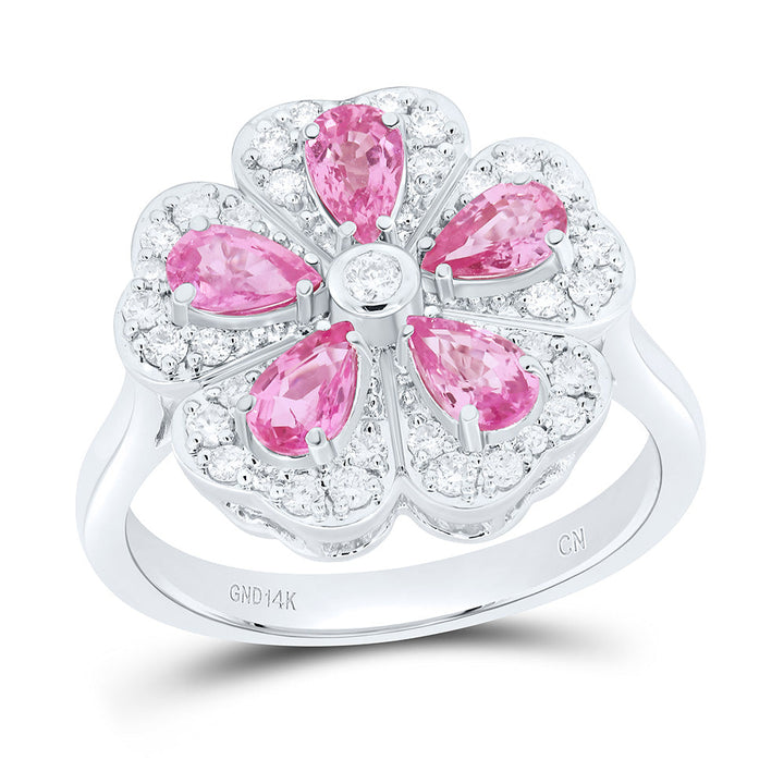 1/3CTW-NAT DIA CN 1 1/3CTW PEAR-PINK SAPP NAT GEM RING Daisy Joyeria