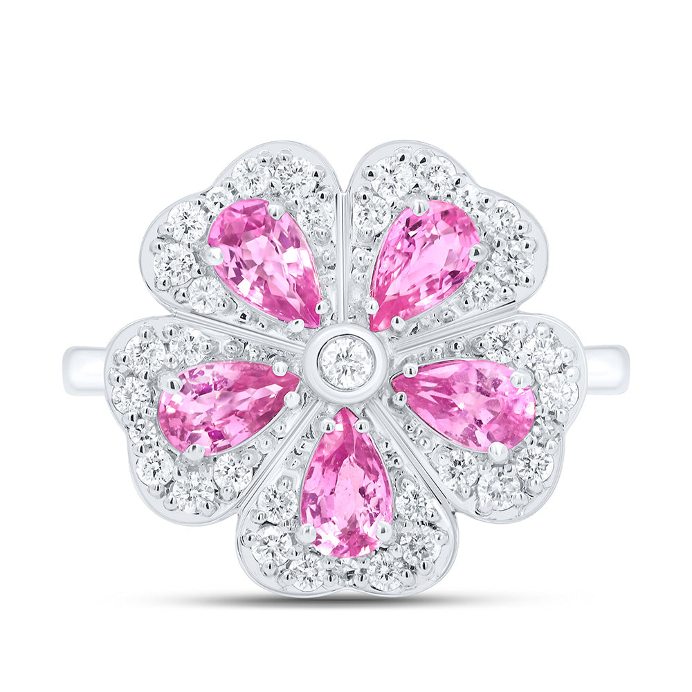 1/3CTW-NAT DIA CN 1 1/3CTW PEAR-PINK SAPP NAT GEM RING Daisy Joyeria