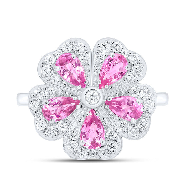 1/3CTW-NAT DIA CN 1 1/3CTW PEAR-PINK SAPP NAT GEM RING Daisy Joyeria