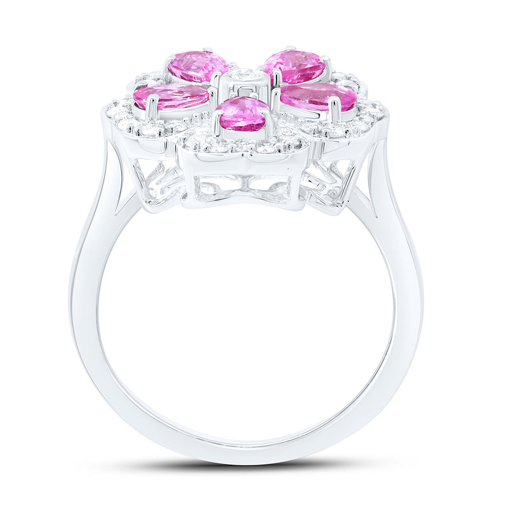 1/3CTW-NAT DIA CN 1 1/3CTW PEAR-PINK SAPP NAT GEM RING Daisy Joyeria