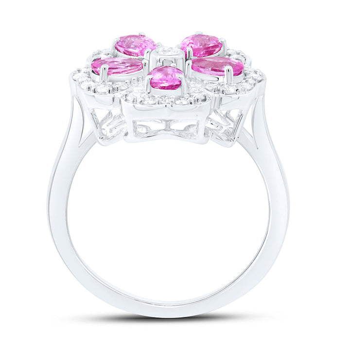 1/3CTW-NAT DIA CN 1 1/3CTW PEAR-PINK SAPP NAT GEM RING Daisy Joyeria