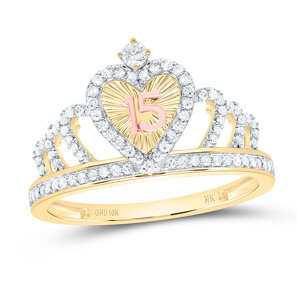 1/3CTW-NAT DIA NK GIFT "15" HEART CROWN RING Daisy Joyeria