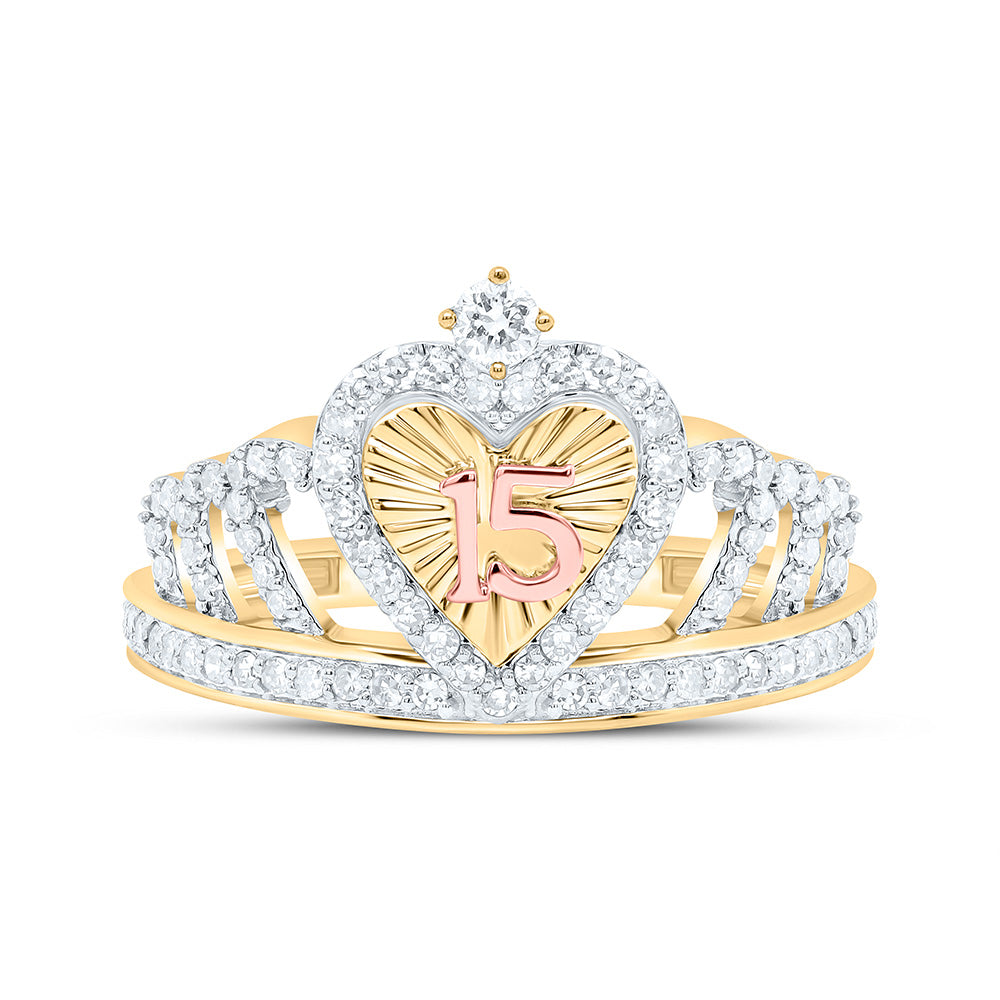 1/3CTW-NAT DIA NK GIFT "15" HEART CROWN RING Daisy Joyeria