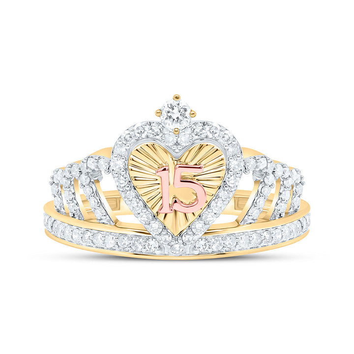 1/3CTW-NAT DIA NK GIFT "15" HEART CROWN RING Daisy Joyeria