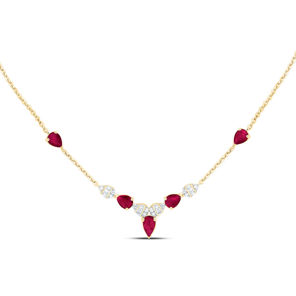 1/10CTW-NAT DIA ANA M 1CTW PS-RUBY NAT GEM PEAR NECKLACE (18 INCH) Daisy Joyeria