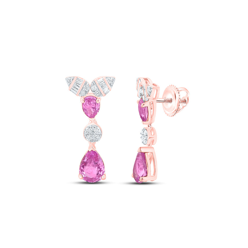 1/6CTW-NAT DIA ANA M 1CTW PS-PINK SAPP NAT GEM DANGLING EARRING Daisy Joyeria