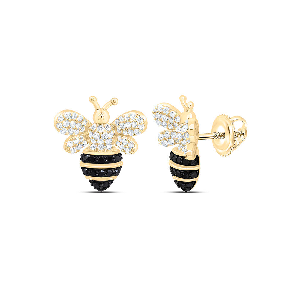 3/4CTW-NAT DIA CN RD-BLACK DIAMOND HONEY BEE EARRING Daisy Joyeria