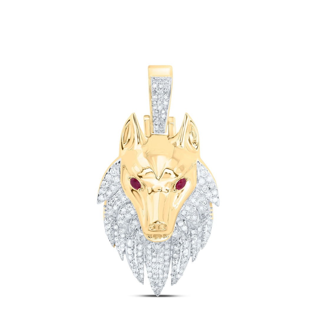 7/8CTW-NAT DIA NK 1/5CTW-RD-RU NAT GEM WOLF MENS CHARM Daisy Joyeria