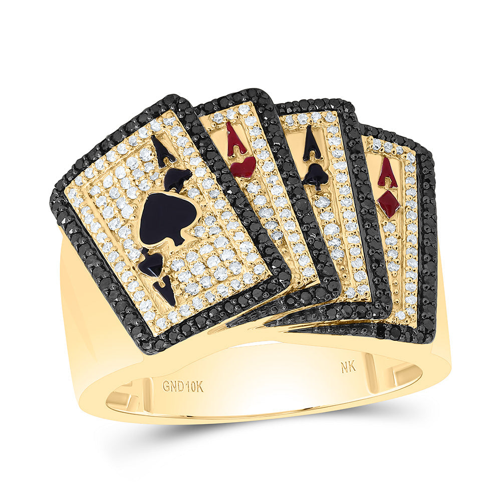 3/4CTW-NAT DIA NK RD-BLACK DIAMOND ACE CARD MENS RING Daisy Joyeria
