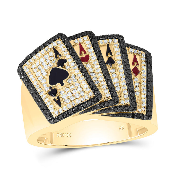 3/4CTW-NAT DIA NK RD-BLACK DIAMOND ACE CARD MENS RING Daisy Joyeria