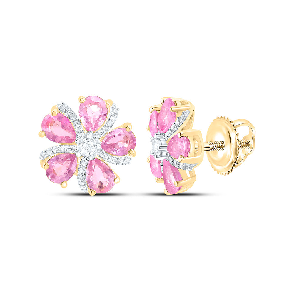 1/6CTW-NAT DIA ANA M 1 3/4CTW-PS-PINK SAPP NAT GEM FLOWER EARRING Daisy Joyeria