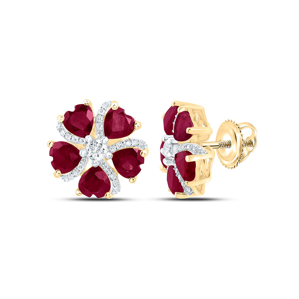 1/5CTW-NAT DIA ANA M 2 CTW-HT-RU, NAT GEM  HEART FLOWER EARRING Daisy Joyeria