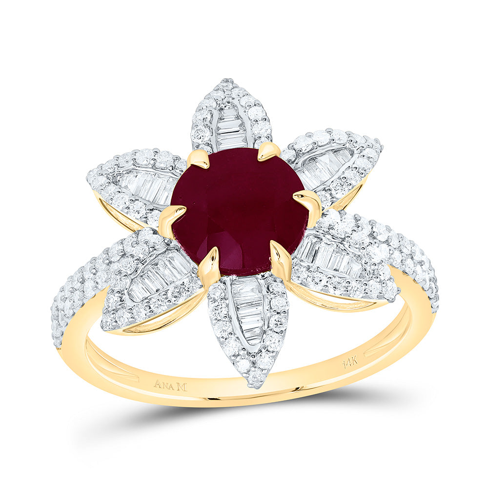 5/8CTW-NAT DIA ANA M 7MM-RD-RU NAT GEM FLOWER RING Daisy Joyeria