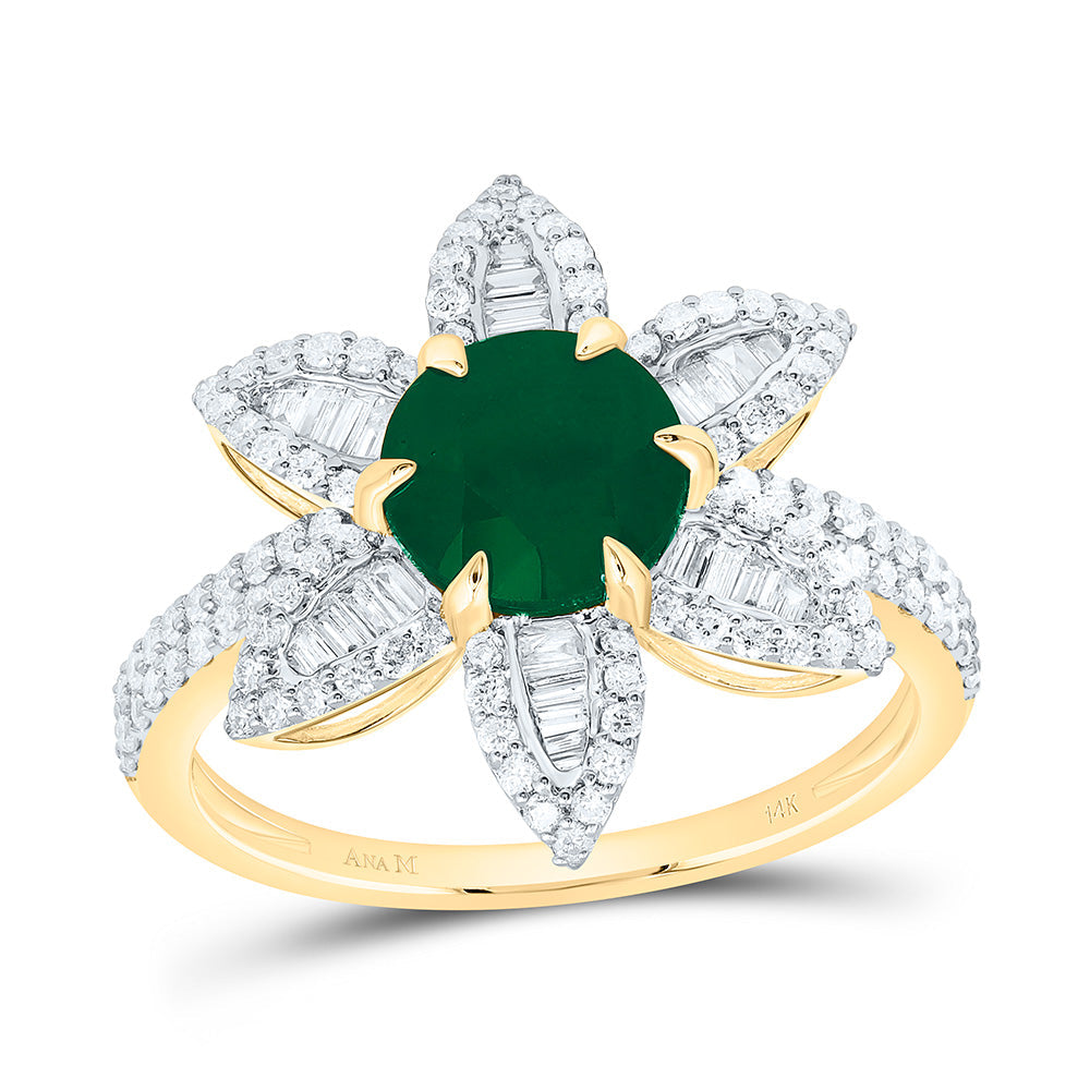 5/8CTW-NAT DIA ANA M 7MM-RD-EM NAT GEM FLOWER RING Daisy Joyeria