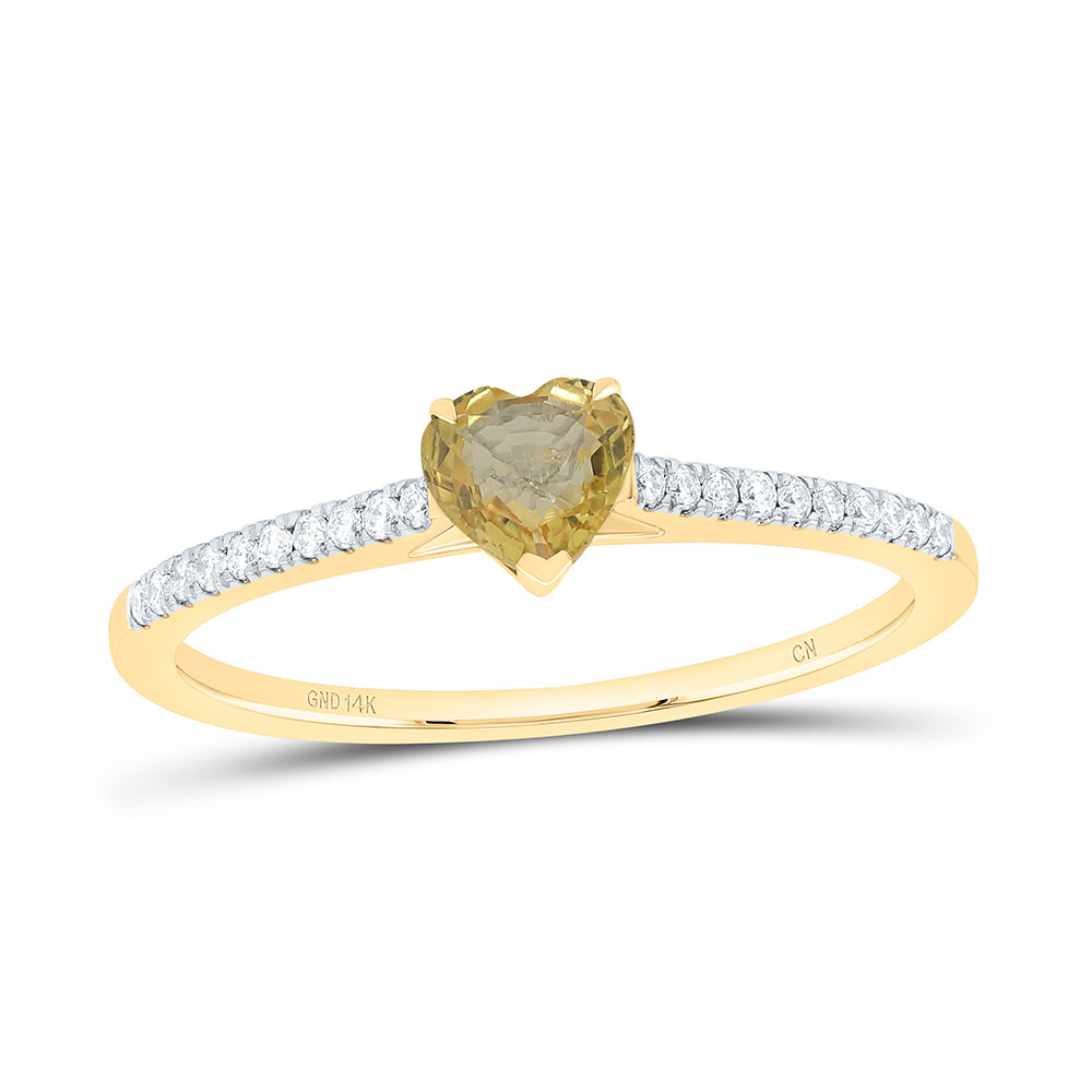 1/10CTW-NAT DIA CN 4.5MM-HT-YELLOW SAPP NAT GEM HEART RING Daisy Joyeria