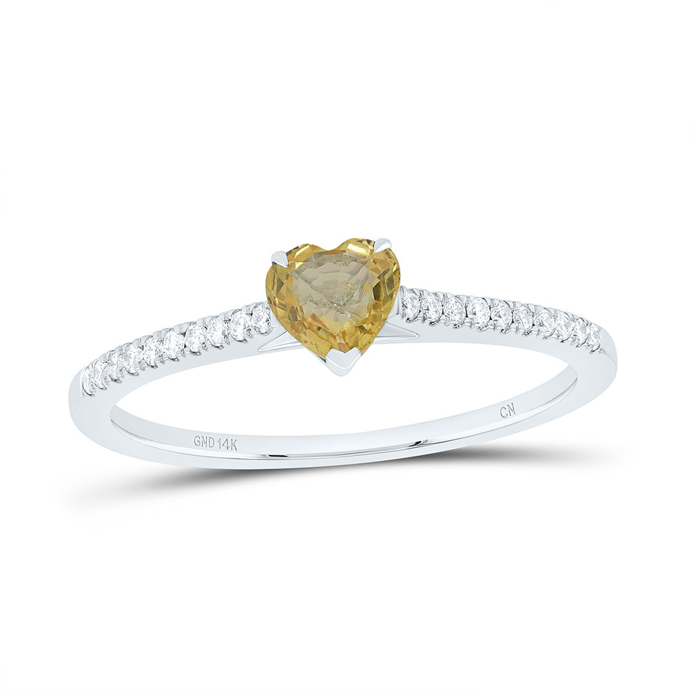 1/10CTW-NAT DIA CN 4.5MM-HT-YELLOW SAPP NAT GEM HEART RING Daisy Joyeria