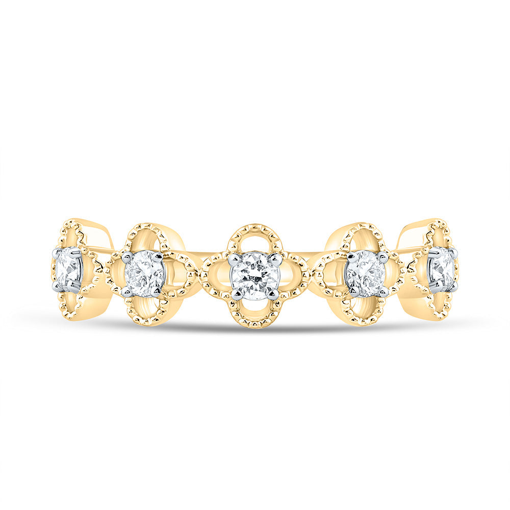 1/4CTW-NAT DIA NK FASHION CLOVER  RING Daisy Joyeria