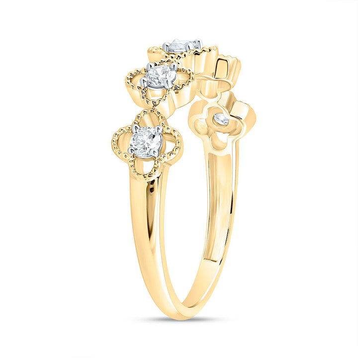 1/4CTW-NAT DIA NK FASHION CLOVER  RING Daisy Joyeria