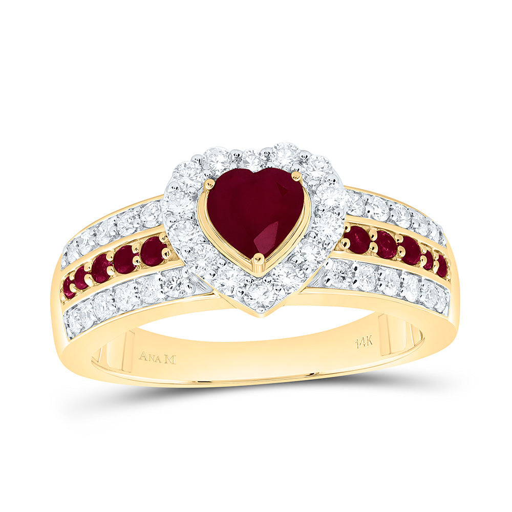 1/2CTW-NAT DIA ANA M 1/8CTW-RD-RU, 5MM HT-RU NAT GEM HEART RING Daisy Joyeria