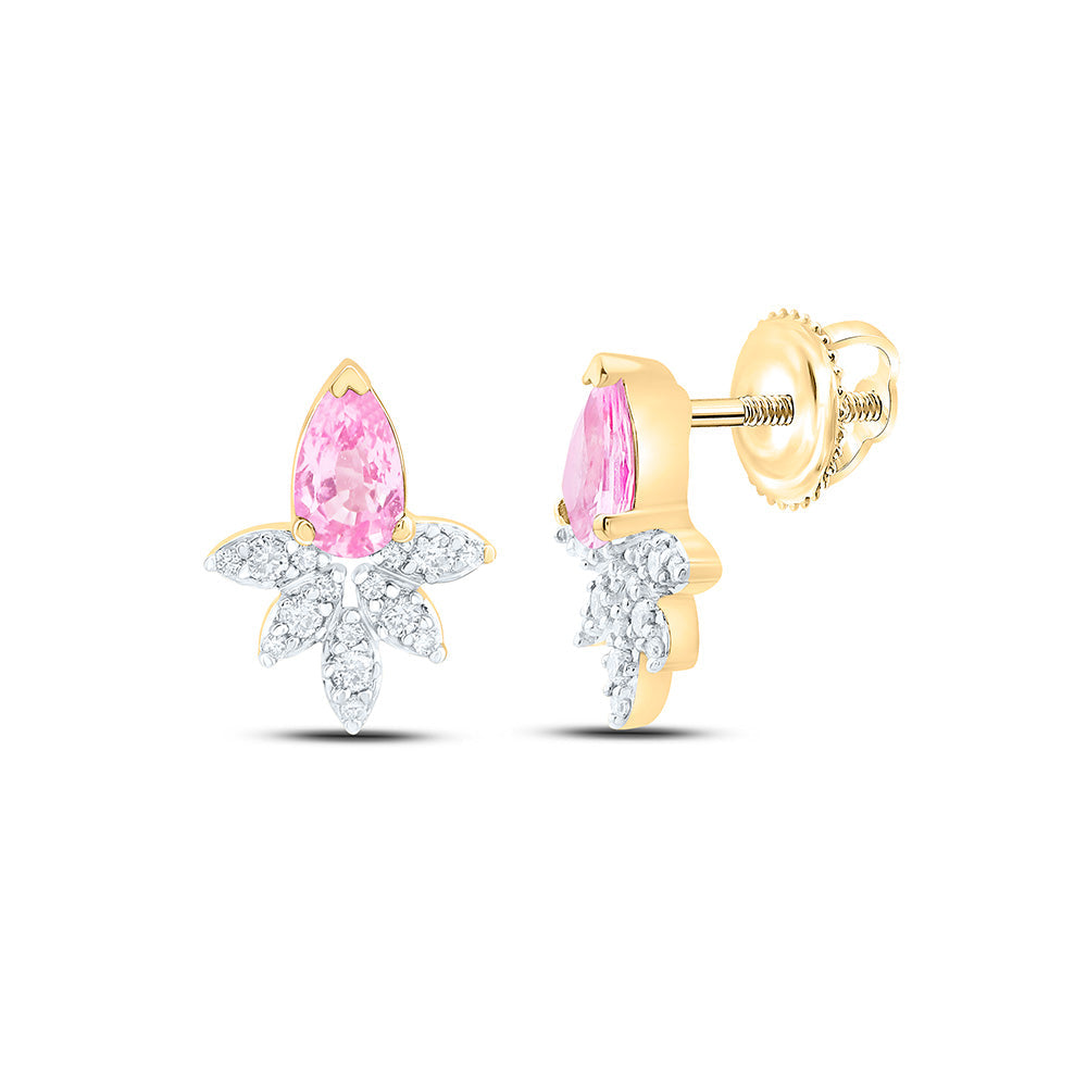 1/10CTW-NAT DIA ANA M 5X3MM-PS-PINK SAPP NAT GEM EARRING Daisy Joyeria