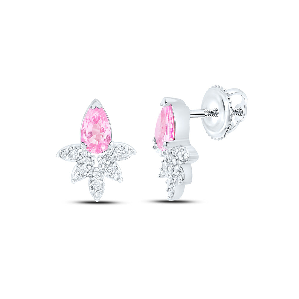 1/10CTW-NAT DIA ANA M 5X3MM-PS-PINK SAPP NAT GEM EARRING Daisy Joyeria