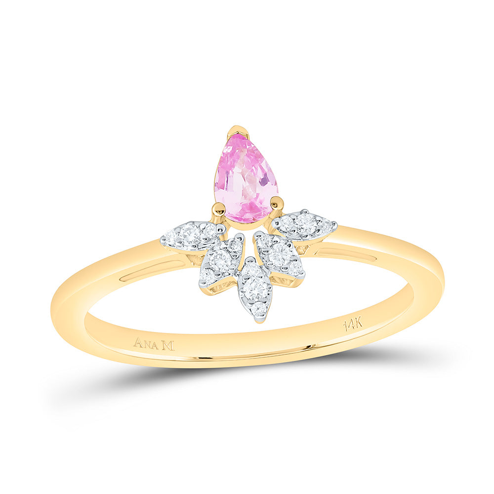 1/20CTW-NAT DIA ANA M 5X3MM-PS-PINK SAPP NAT GEM RING Daisy Joyeria