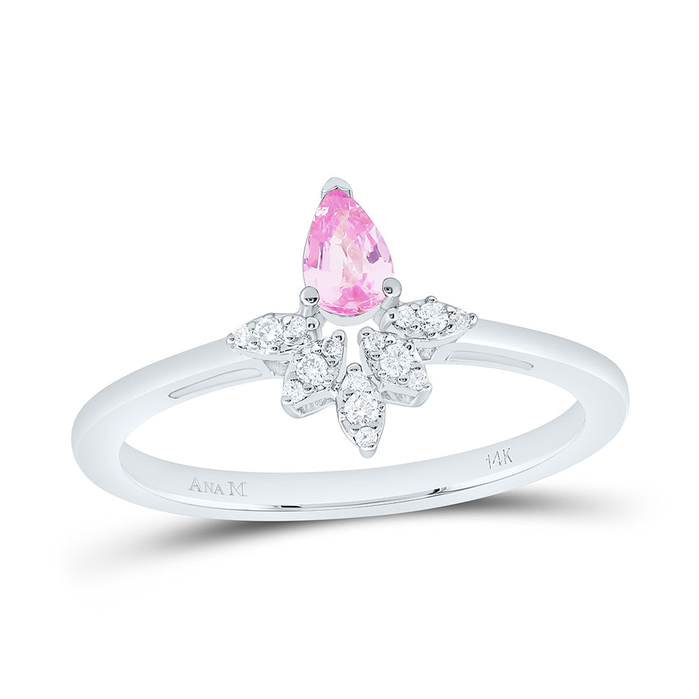 1/20CTW-NAT DIA ANA M 5X3MM-PS-PINK SAPP NAT GEM RING Daisy Joyeria