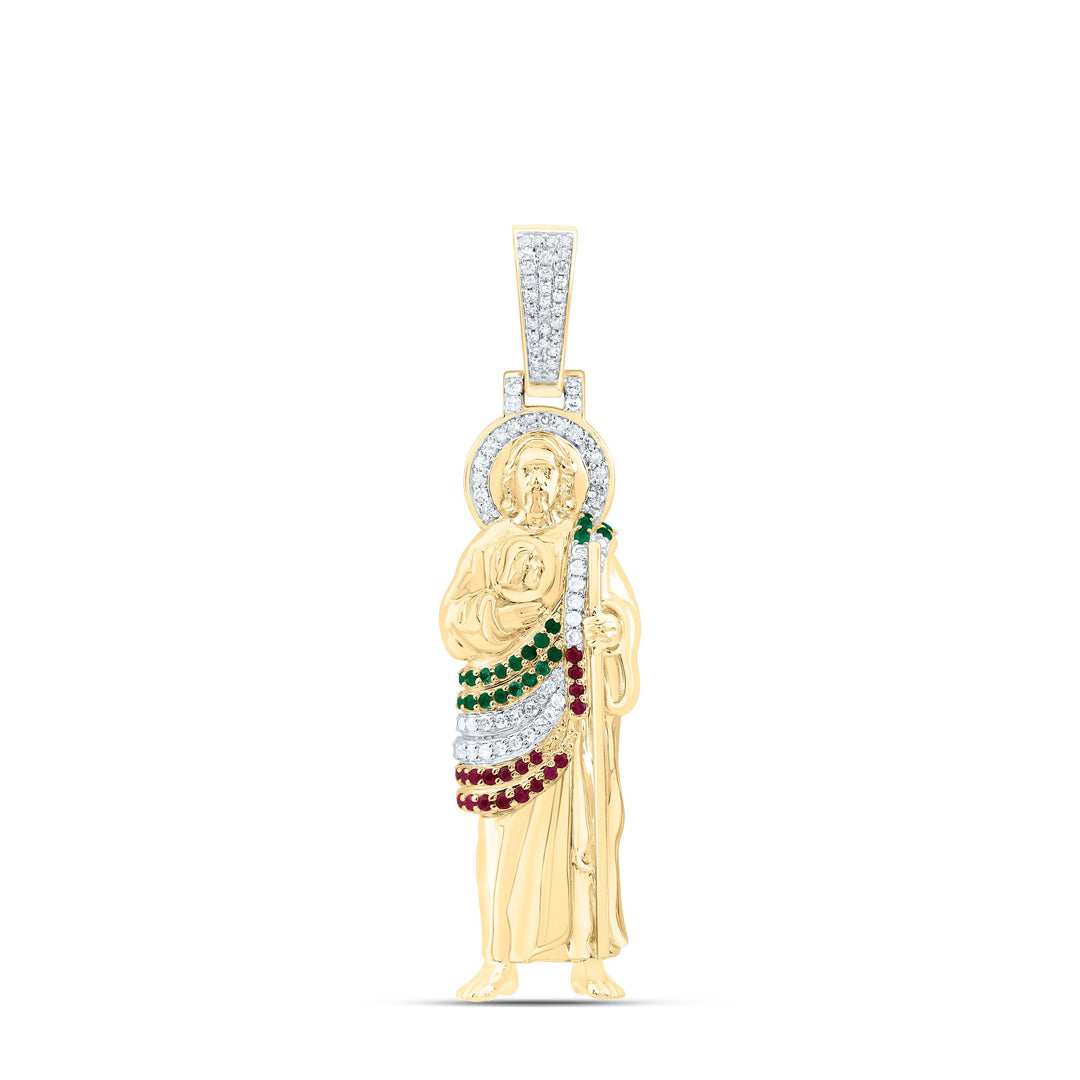 1/4CTW-NAT DIA NK 1/8CTW-RD-RU, 1/8CTW-RD-EM NAT GEM ST JUDE PENDANT Daisy Joyeria