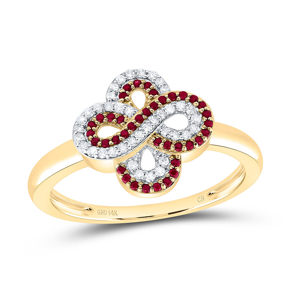 1/8CTW-NAT DIA CN 1/6CTW-RD-RU NAT GEM INFINITY CLOVER RING Daisy Joyeria