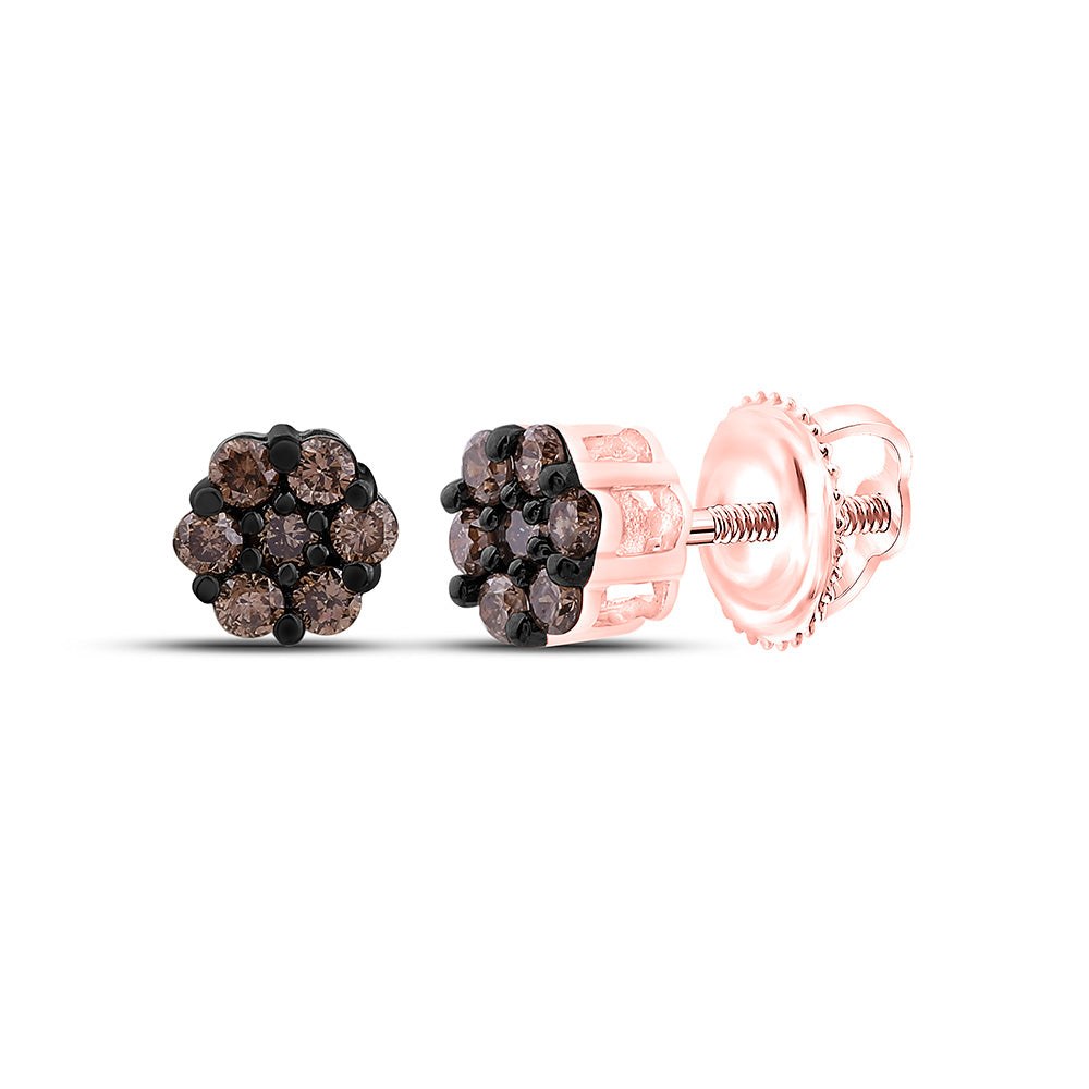 1/5CTW-NAT DIA FASHION COGNAC NATURAL FLOWER EARRING Daisy Joyeria