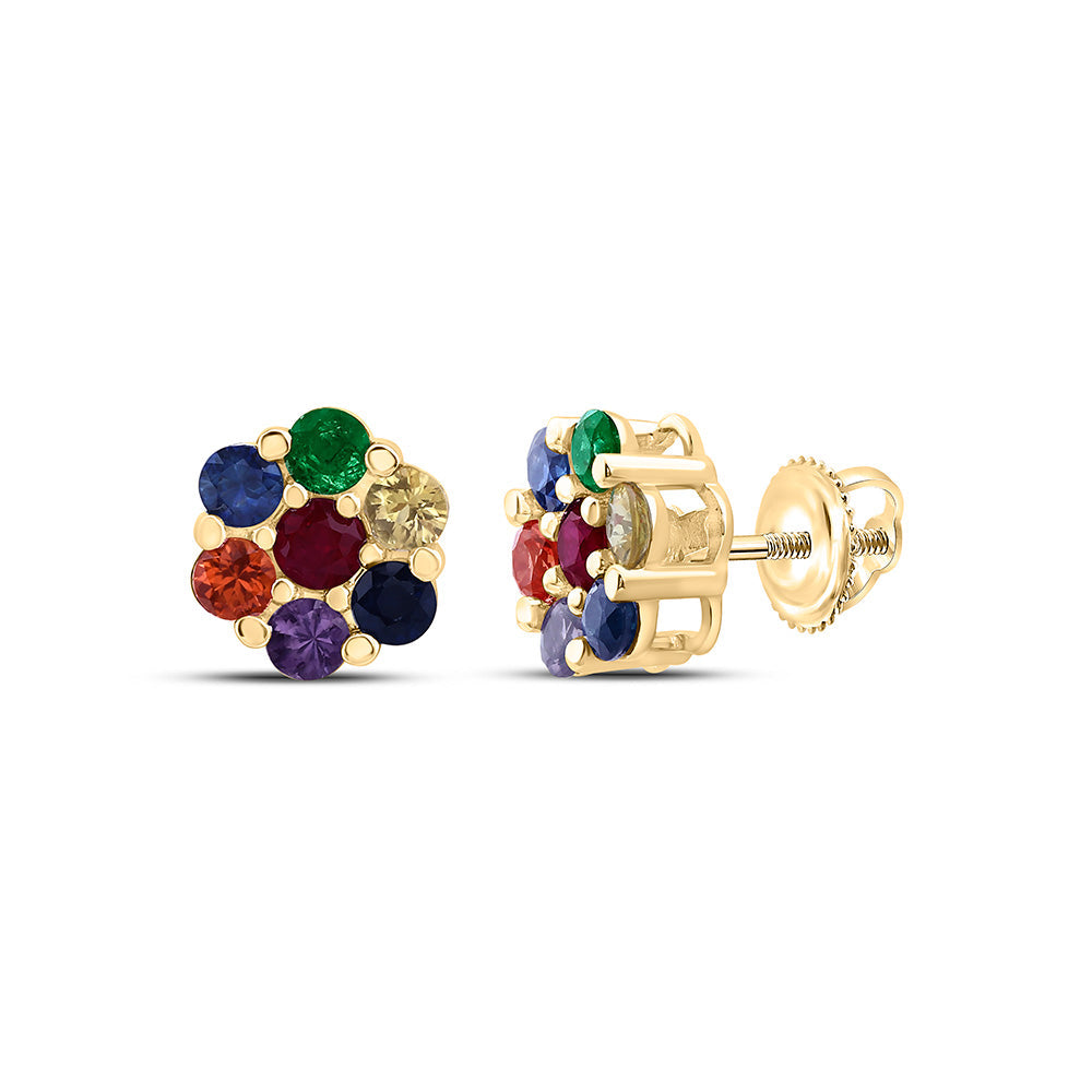 1/4CTW-RD-NAT GEM MULTI CLR SAPPHIRE FLOWER EARRING Daisy Joyeria