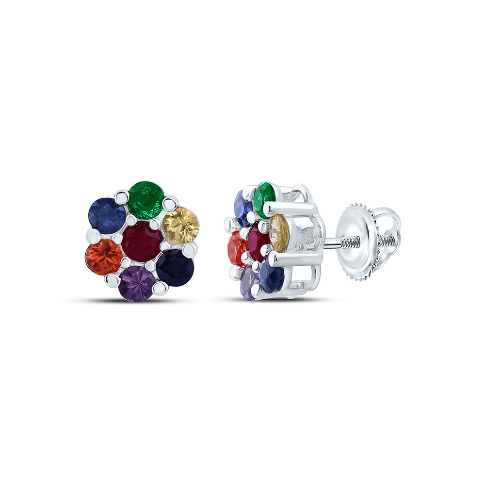 1/4CTW-RD-NAT GEM MULTI CLR SAPPHIRE FLOWER EARRING Daisy Joyeria