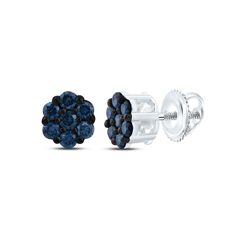 1/5CTW-NAT DIA FASHION BLUE DIAMOND FLOWER EARRING Daisy Joyeria