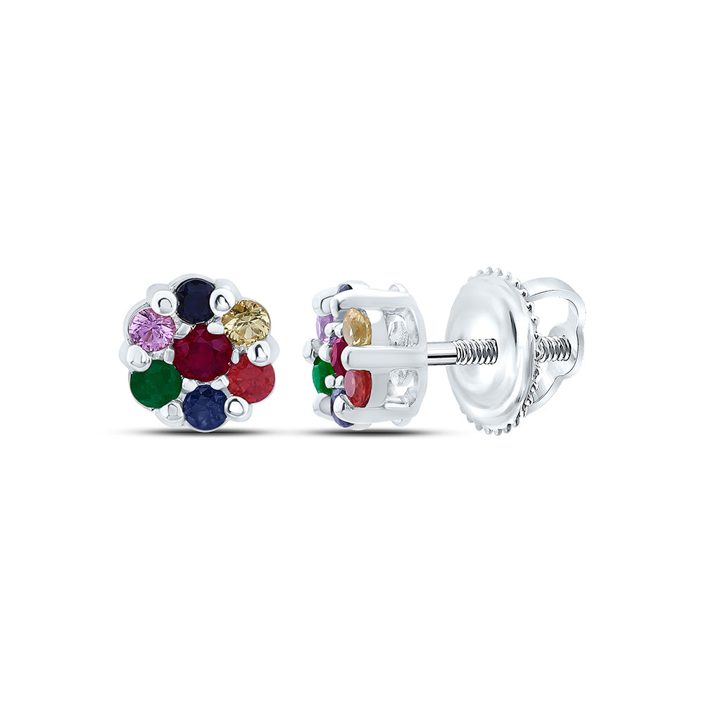 1/3CTW-RD-NAT GEM MULTI CLR SAPPHIRE FLOWER EARRING Daisy Joyeria