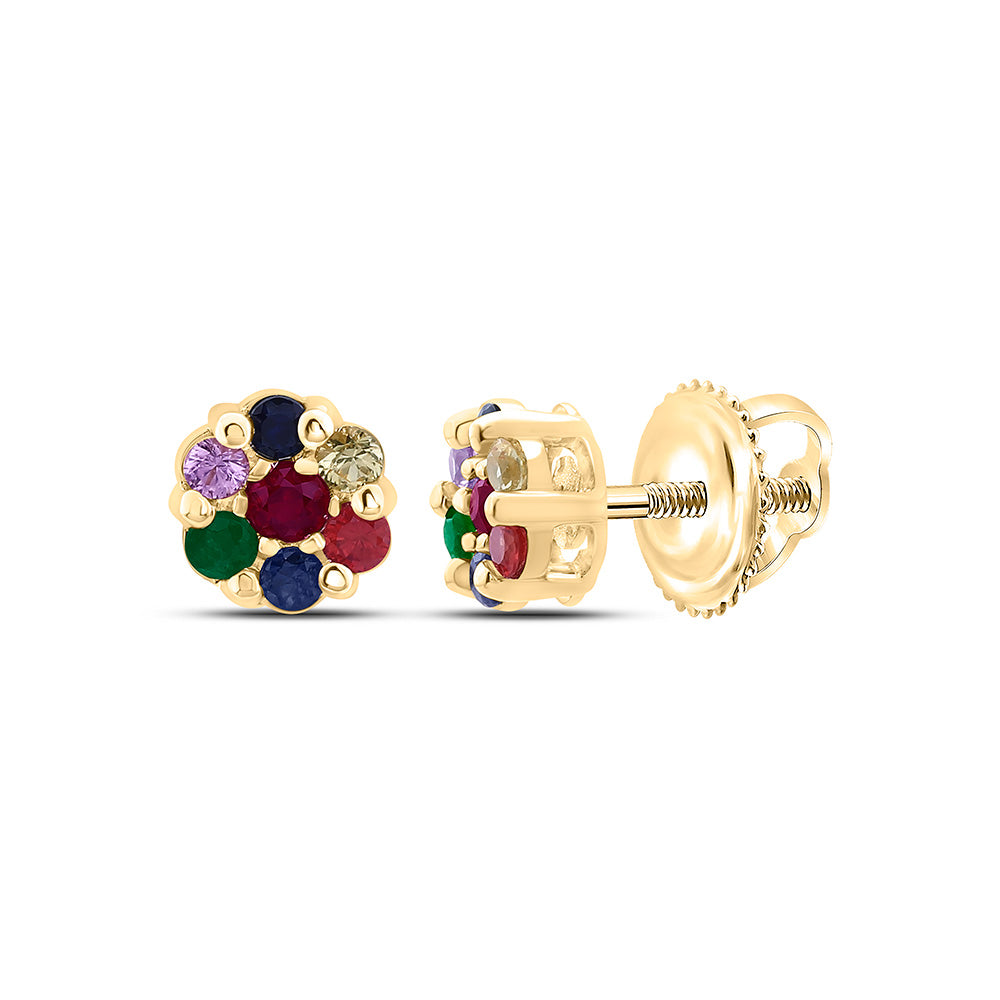1/3CTW-RD-NAT GEM MULTI CLR SAPPHIRE FLOWER EARRING Daisy Joyeria