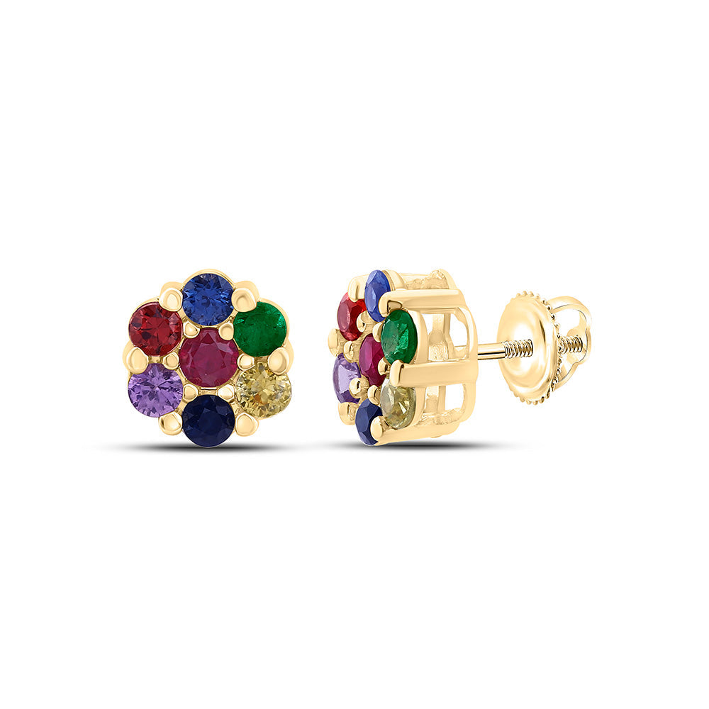 1 1/2CTW-RD-NAT GEM MULTI CLR SAPPHIRE FLOWER EARRING Daisy Joyeria